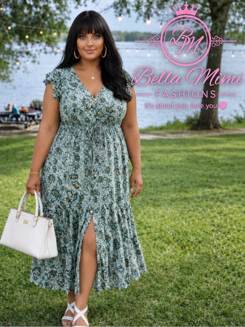 Lovely Floral  button down Maxi Dress with flutter sleeves size 3X 🌸🌺🌹BC BAG 06